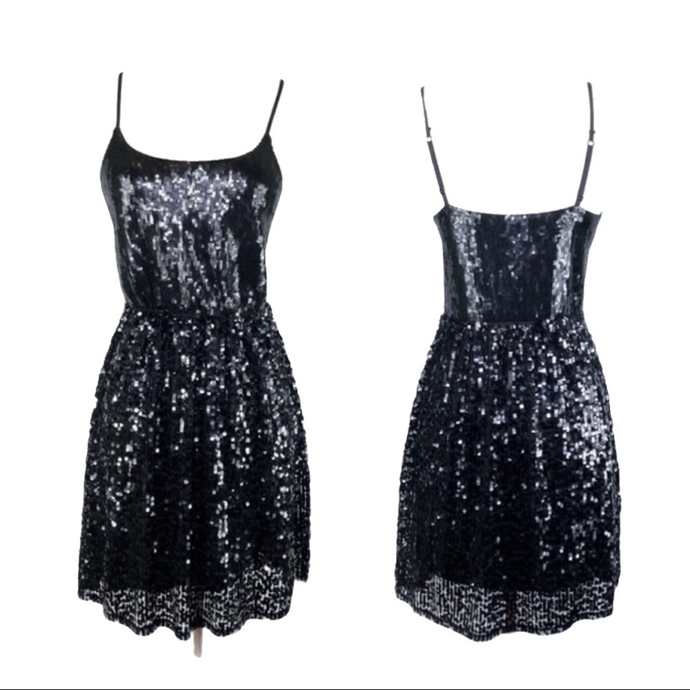 EXPRESS Black Sequin Dress with Adjustable Straps M NWT